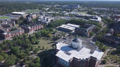 Aerial Panoramic View of Modern University Campus and Academic Buildings