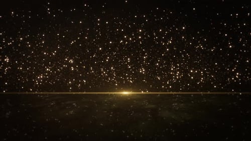 Luxurious Gold Glitter Horizon Sparkling Particle Dust Light Beam Dividing a Dark Floor From a Sky