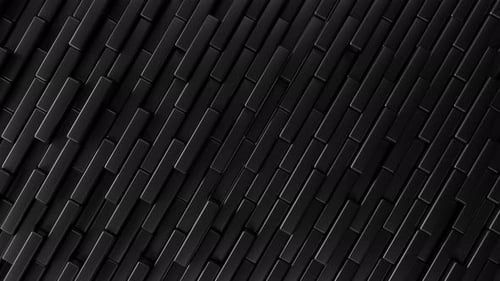 Diagonal black rectangular tiles pattern. Moving glossy black wall. Geometric background 3d loop