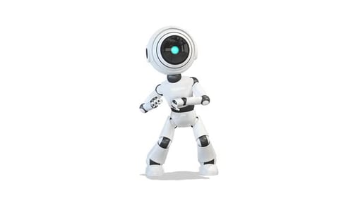 Modern 3D White Robot Performing a Rhythmic Dance