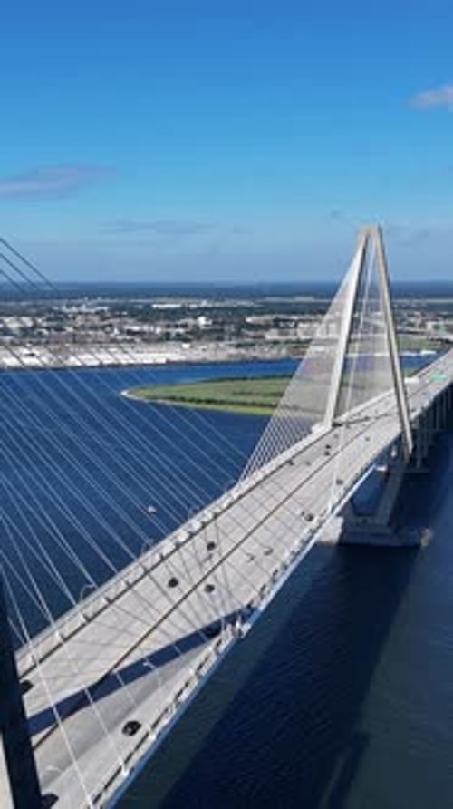 Arthur Ravenel Jr Bridge with Traffic Crossing Cooper River in Charleston