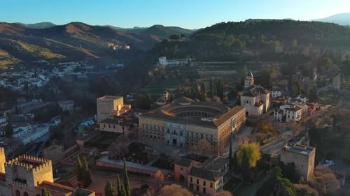 Aerial view of the famous Alhambra palace and fortress in Granada, Andalusia, Spain
