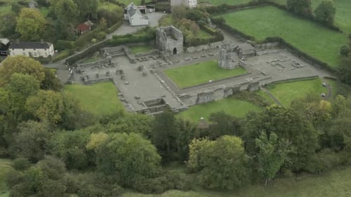 Ruins Of Old Mellifont Abbey - Cistercian Abbey In County Louth, Ireland. - aerial shot