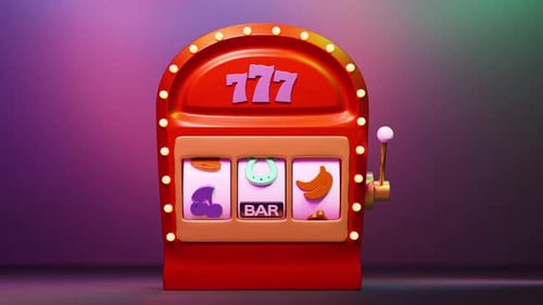 3D slot machine animation with spinning reels, jackpot 777 combination. Concept of winning, success