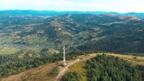 Panning Wide Shot Picturesque Nature in Carpathian Mountains Aerial View of Ukrainian Landscape in