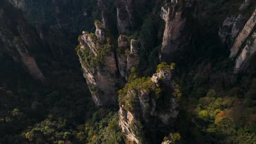 Towering Sandstone Pillars At Zhangjiajie National Forest Park In The Hunan Province Of China.