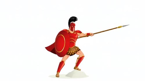 Animated Spartan Warrior with Spear and Shield