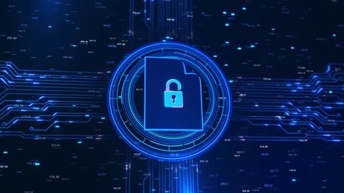 Digital File Security Icon with Circuit Board Background