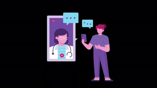 Telemedicine Video Call with Doctor Flat Design Animation