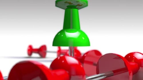 Unique Green Push pin in a batch of red pins
