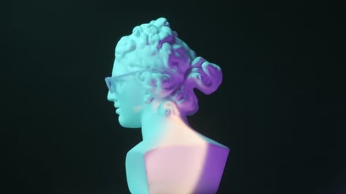 Closeup Shot Ancient Marble Bust Statue of Roman Era Woman in Glasses Spinning Round on a Platform