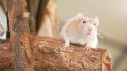 Tan and White Rats on Wooden Structure
