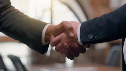 Close Up Two Success Businessmen Shaking Hands Business Office Agreement Deal Multiracial Diversity