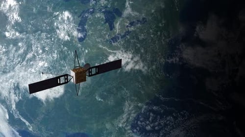 4K-Satellit, der über der Erdatmosphäre schwebt