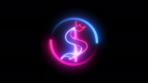 Pink and blue color neon line dollar sign. Vd 1100