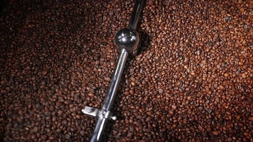 Coffee Beans Being Roasted in Roasting Machine