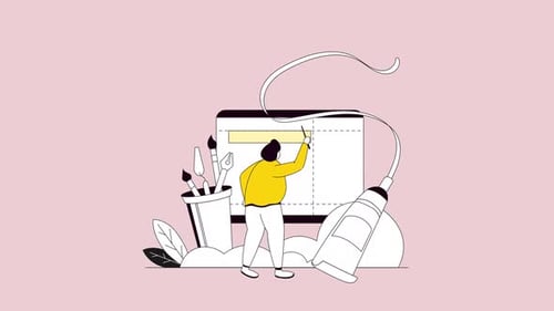 Flat Design Animation of a Creative Artist Working on a Screen
