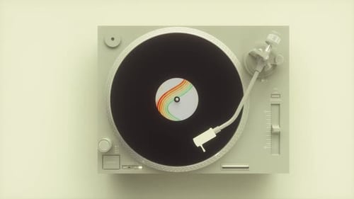 Clean Retro Turntable with Spinning Vinyl Record Animation