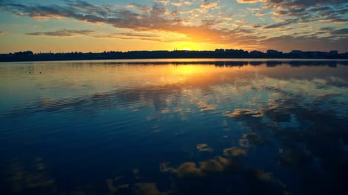 Nice Landscape with Sunset on Lake