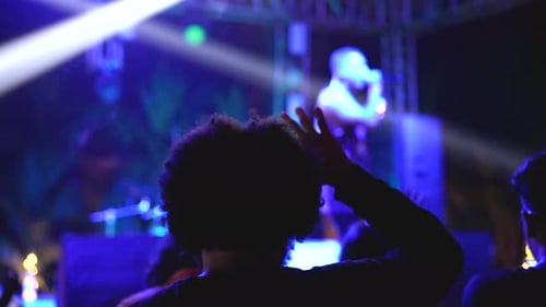 Crowd Watching Band Perform at Concert at Night