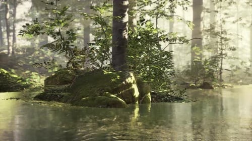 Pond in a Forest with Fog