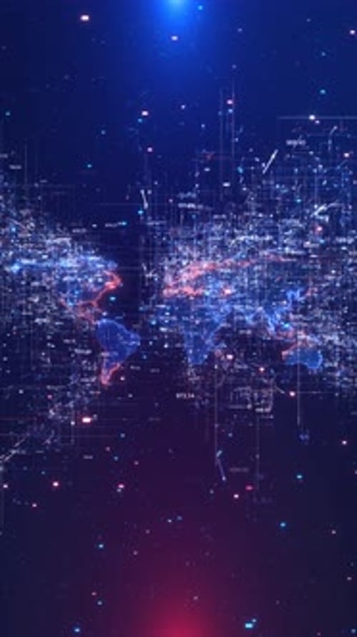 Futuristic Digital World Map Network with Connecting Data Points