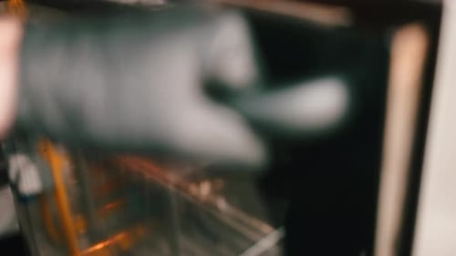 Shiny Roast Cooking Inside Hot Industrial Oven