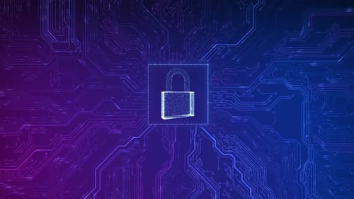 Sicherheits-Hologramm, virtueller Hud-Pin mit Schild und Schloss, Konzept des Finanzdatenschutzes und