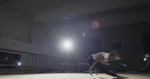 Ternopil Ukraine September 29 2019 Slim Female Gymnast Performing Backward Roll and Handstand During