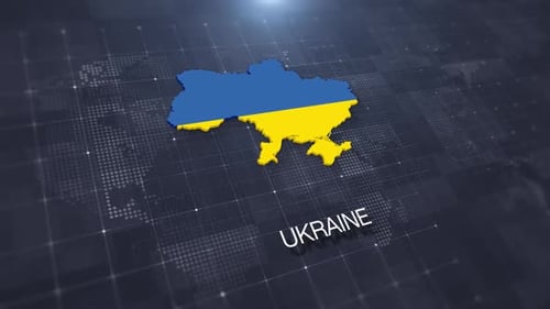 Animated 3D Map of Ukraine with Flag and Digital Grid