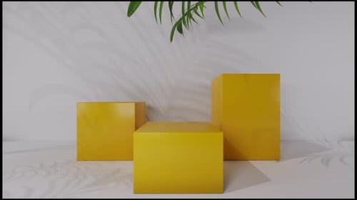 Minimalist Yellow Product Pedestals with Shifting Plant Shadows
