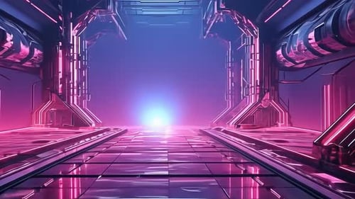 Futuristic corridor with vibrant neon lighting