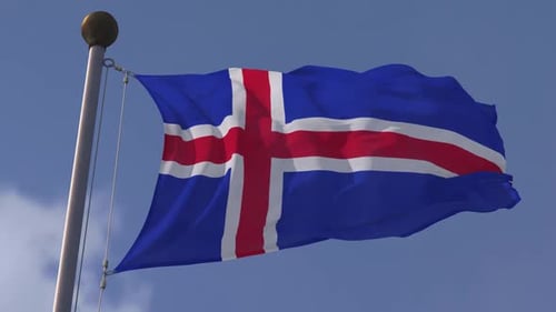 Realistic Waving Iceland Flag on Flagpole