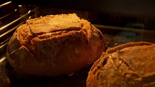 Homemade Bread Baking in Oven
