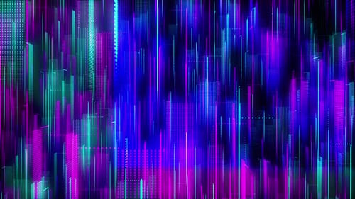Futuristic Neon Digital Data Flow Cityscape Loop Background