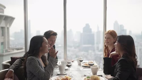 Group of diversity people are celebrating at luxury restaurant.