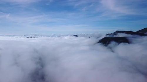 Aerial Panoramic Shot Above Clouds in Mountain Landscape