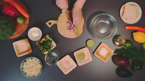 Slicing Red Onions in the Kitchen