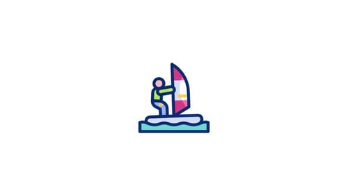 Flat Design Animation of Windsurfing Sport Icon