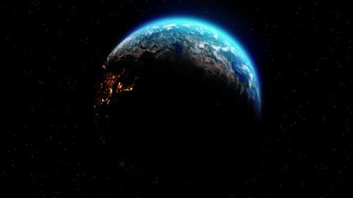 Global Rotation of Planet Earth with Glowing City Lights