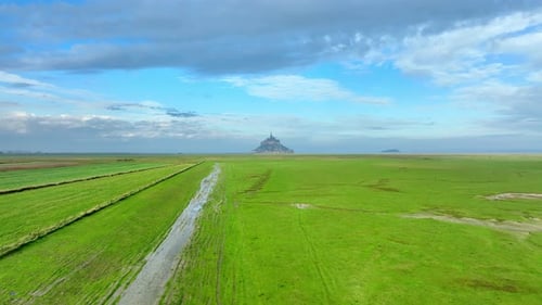 Aerial view of Mont Saint Michel in Normandy, France.