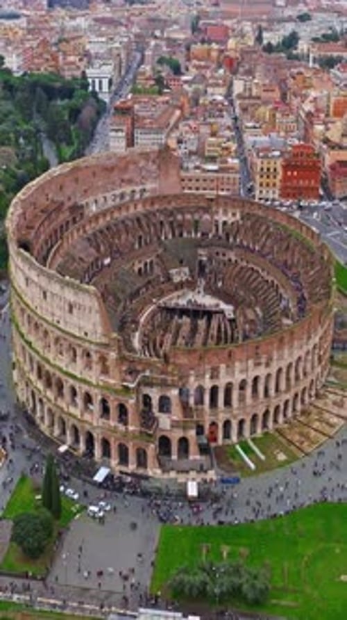 Rome Italy 08082025 Ruins of Roman Coliseum Aerial View of the Colosseum