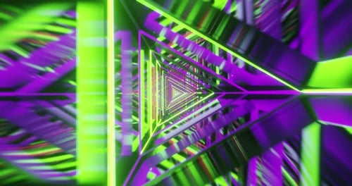 Fondo de animación giratorio y en bucle del túnel triangular de neón Fly Through Neon