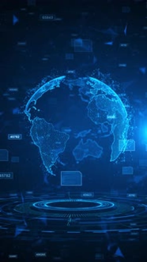 Planète Terre virtuelle avec des particules et des lignes. Connexion réseau Big Data. Technologie abstraite bleue