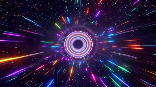 Voyage futuriste dans un tunnel hyperspatial au néon et à la distorsion spatiale