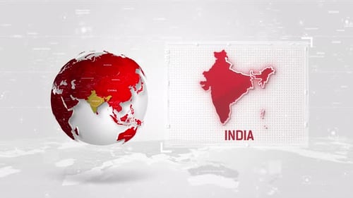 Indien 4K Tech Map neben dem Globus auf weißem Hintergrund