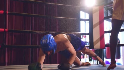 Caucasian professional sport young man loser exercise in fitness club.