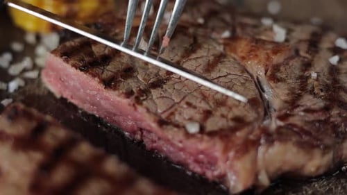a restaurant guest cuts a steak