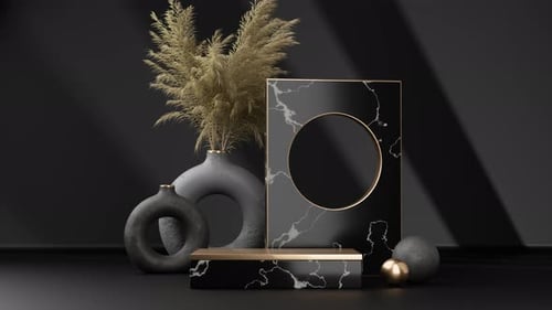 Dark Product Podium with Vases on Black Background 3d Render
