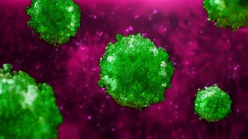 Microscopic view of virus cells flowing